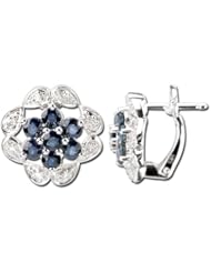 14K White Gold 1.34ct Sweet Flower Prong Diamond & Round Sapphire Stud Earrings