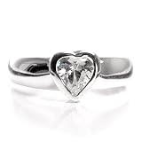 Sterling Silver Heart Adjustable Toe Ring W/ White CZ Cubic Zirconia