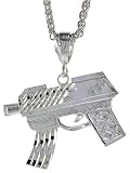 Sterling Silver 1 5/16 (33 mm) Diamond Cut Gun (Uzi) Pendant