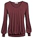 Bepei Women Tops V Neck Long Sleeves Front Pleated Shirts Blouses