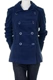 Gold Fashion Wool Blend Double Breasted Felt Military Style Pea Coat Jacket Navy