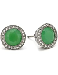 Dyanne Belle "Candy Earrings Collection" Chrysoprase Blackened Silver with Pave Diamonds Stud Earrings