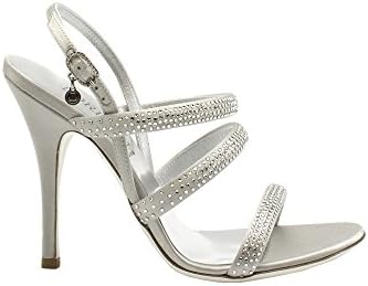 Loriblu Grey Satin Slingback With Silver Crystals