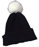 ふわふわ ボンボン 付き ニット帽 ベビー ＆ キッズ用 耳あて 防寒 1-8歳 (ブラック)