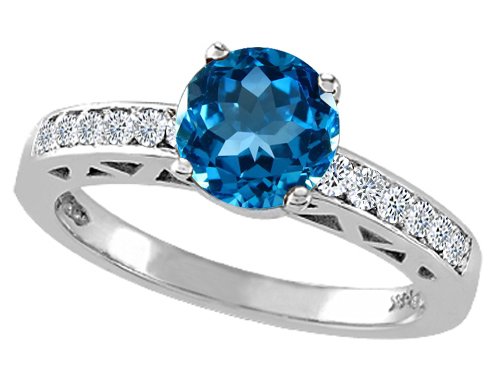 1.31 cttw Genuine Blue Topaz and Diamond Solitaire Engagement Ring