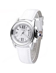 (JULIUS) Womens Quartz Wrist Watch with Date Window & PU Leather Band - White SWWM2-183125