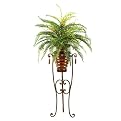 Faux Fern in Metal Planter with Stand - Green