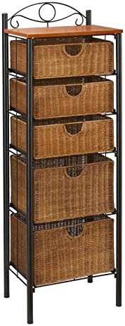 Black Iron &amp; Wicker 5 Drawer Storage Unit Bath Bedroom Kitchen