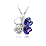 Kzafrance Collection "Fête des Mères" Collier Trèfle Quatre Feuilles Porte-bonheur en Cristal Swarovski et Chaîne en Plaqué Or Blanc 18 Carats - Violet Intense