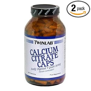 TwinLab Calcium Citrate Caps Plus Magnesium, 250 Capsules (Pack of 2)