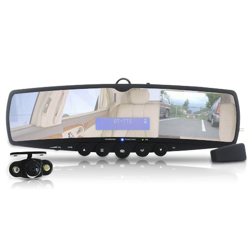 BW Car Rearview Mirror with Wireless Parking Camera with Bluetooth MP3 FM Transmitter - Black