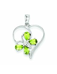 Genuine .925 Sterling Silver Rhodium Peridot & Diamond Butterfly Heart Pendant 1.5 Grams. 100% Satisfaction Guaranteed.