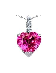 Original Star K (tm) Large 12mm Heart Shape Created Pink Sapphire Pendant in 925 Sterling Silver