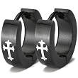 Black Stainless Steel Cross Black Huggie Hoop Earrings
