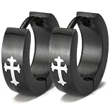 Black Stainless Steel Cross Black Huggie Hoop Earrings