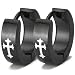 Black Stainless Steel Cross Black Huggie Hoop Earrings