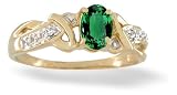 14K Yellow Gold Oval Created Emerald and Diamond Ring