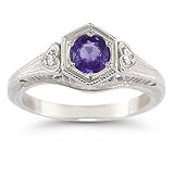 Amethyst and Diamond Heart Ring, 14K White Gold
