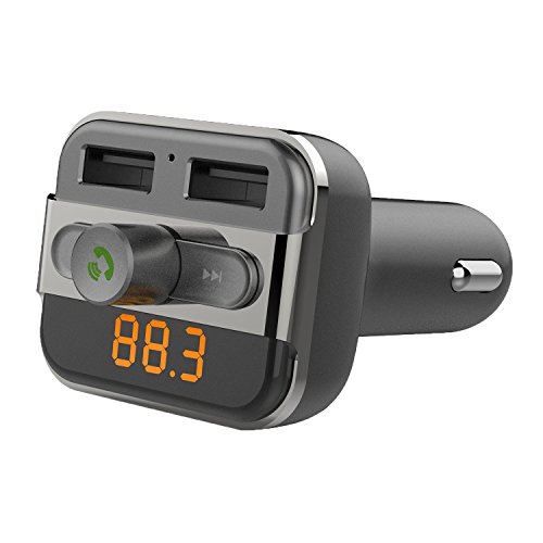 iFun4U Wireless Bluetooth Handfree Car FM Transmitter with Dual USB Ports Car Charger for iPhone iPad iPod Samsung Tablet MP3 Players, Support USB Disk/Micro SD Card