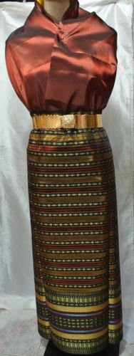 Thai Tradition Red Black Synthetic Silk Fabric Fabrics for Top Skirt Dress Se43