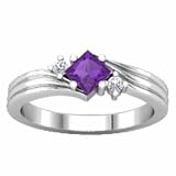 14K White Gold Amethyst and Diamond Ring