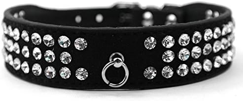 Genuine Leather Pet Collar with Rhinestone for Cats or Dogs (Black)