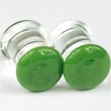 Pair of Glass Double Flared Color Front Plugs: 2g Jade
