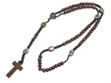 Beautiful Natural Wooden Bead Rosary Bead Beads Jesus Necklace With Cross / Crucifix - Dark Brown Colour