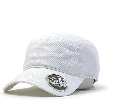 Washed Cotton Twill Five Panel Adjustable Camper Caps (White)