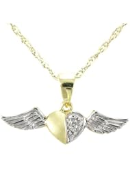 Gold Plated Sterling Silver Diamond-Accent Winged Heart Pendant Necklace , 18"