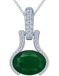 Platinum Oval Cut Emerald And Round Diamond Pendant