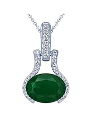 18K White Gold Oval Cut Emerald And Round Diamond Pendant