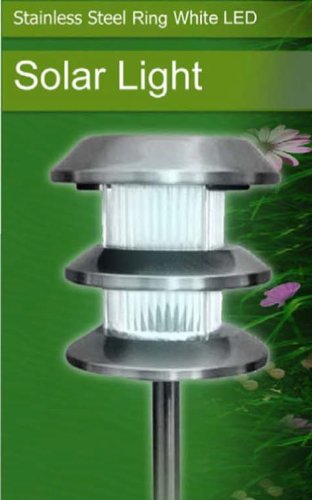 Stainless Steel Ring White Led Solar Powered Light For Garden, Patio, Driveway