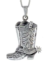 Sterling Silver Cowboy Boots Pendant, 1 1/16 inch tall