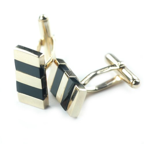 Rectangular 9ct Yellow Gold & Onyx Striped Cufflinks