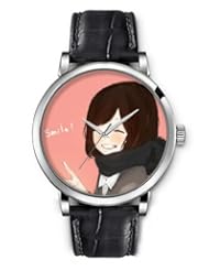SPRAWL Aanalog Fashion Series Silver Ladies Watches of Genuine Black Leather Strap,Unique Wrist Watch for Women Girls Designed with Girl Smile
