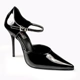 4 1/2 Inch Sexy High Heel D'orsay Pump Shoe With Ankle Strap Stiletto Heel And Pointed Toe Black Patent