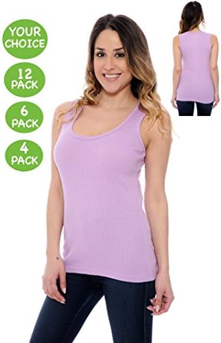 100% Cotton Basic Ribbed Layering Tank Tops (Large- 6Pack)