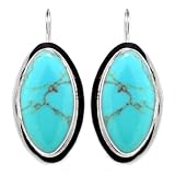 Sterling Silver Large Oval Turquoise Inlay Drop Earrings
