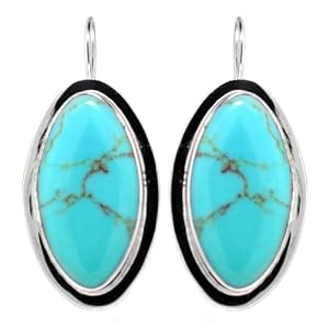 Click here to buy Sterling Silver Large Oval Turquoise Inlay Drop Earrings.