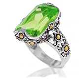 Bling Jewelry Designer Inspired Bali Style Sterling Silver Emerald Cut Peridot Ring - 8