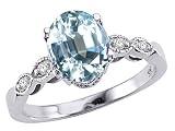 1.76 cts Genuine 9x7 Aquamarine and Diamond Ring - 14kt White or Yellow Gold