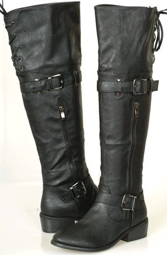 Womens Riding Thigh-High BLACK Sporty Classy BOOTS