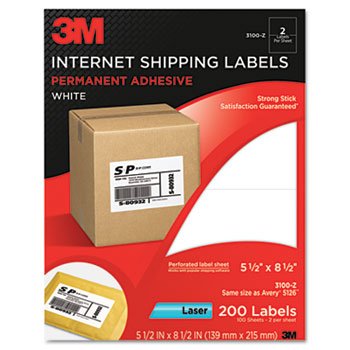 New-3M 3100Z - Permanent Adhesive White Mailing Label f/Laser Printer, 5-1/2 x 8-1/2, 200/Pack - MMM3100Z