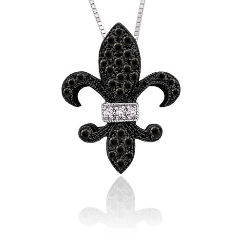 10K White Gold 0.15 ct. Black and White Diamond ''Fleur-De-Lis'' Pendant with Chain