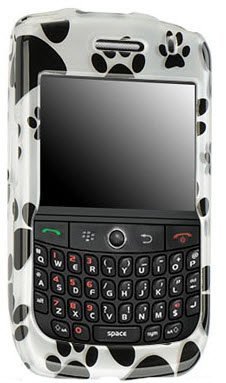 Premium Designer Hard Crystal Snap-on Case for Blackberry 8900 Javelin – Silver and Black Dog Paws