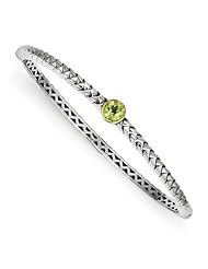 Genuine Sterling Silver & 14K .97 Peridot Bangle Bracelet 1 3.7 Grams Of Gold