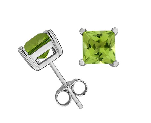 Sterling Silver 6mm Square-Cut Peridot Earrings