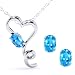 2.45 Ct Blue Topaz Heart Shape Pendant Earrings 925 Sterling Silver Set 18