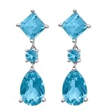 14k White Gold Blue Topaz Pear and Square Dangle Earring